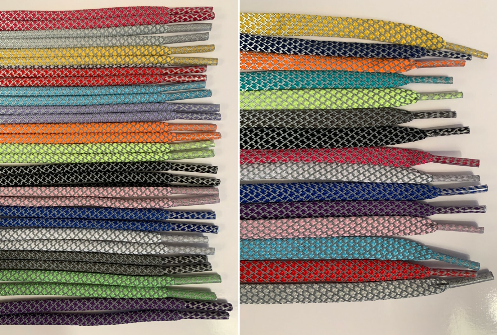 10 Pair BULK Flat or Round Reflective Shoelaces 36 45 54 63 72 shoe lace strings
