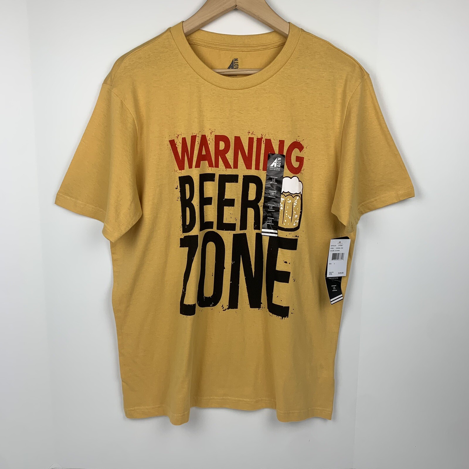 ADTN American Dream Team Network Warning Beer Zone Yellow T-Shirt Size Large