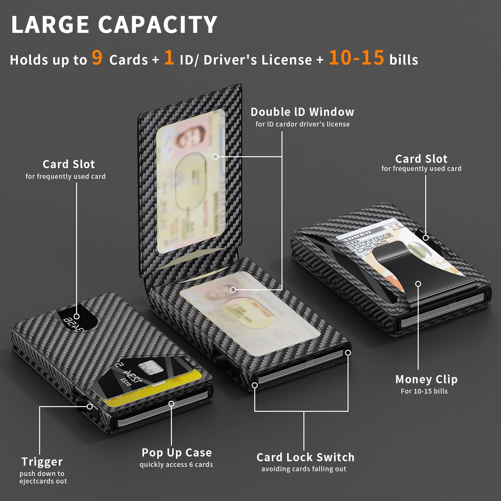 KISUEDZP Wallet for Men Slim RFID Compact (4.06 x 2.44 x 0.86 inches), Carbon