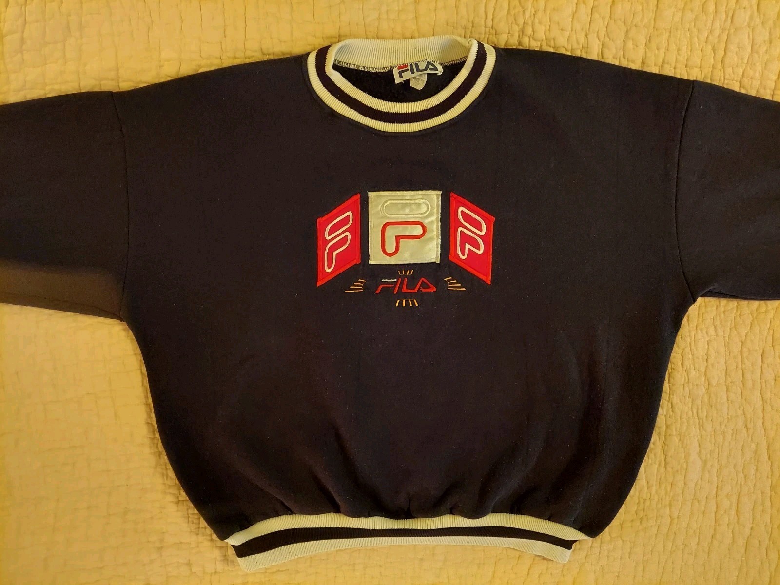 Vintage 90s Fila Sweatshirt Mens XL Boxy Hip Hop Grunge Surf Skate Black