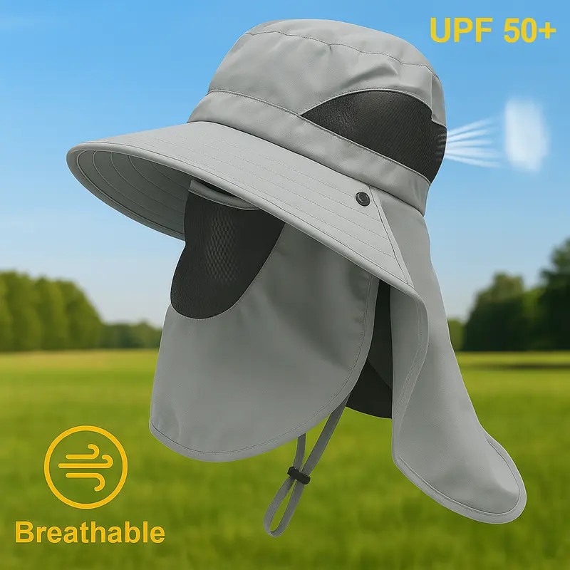 Sun Protection Hat with Face Cover & Neck Flap Unisex Hiking, Climbing, Fishing