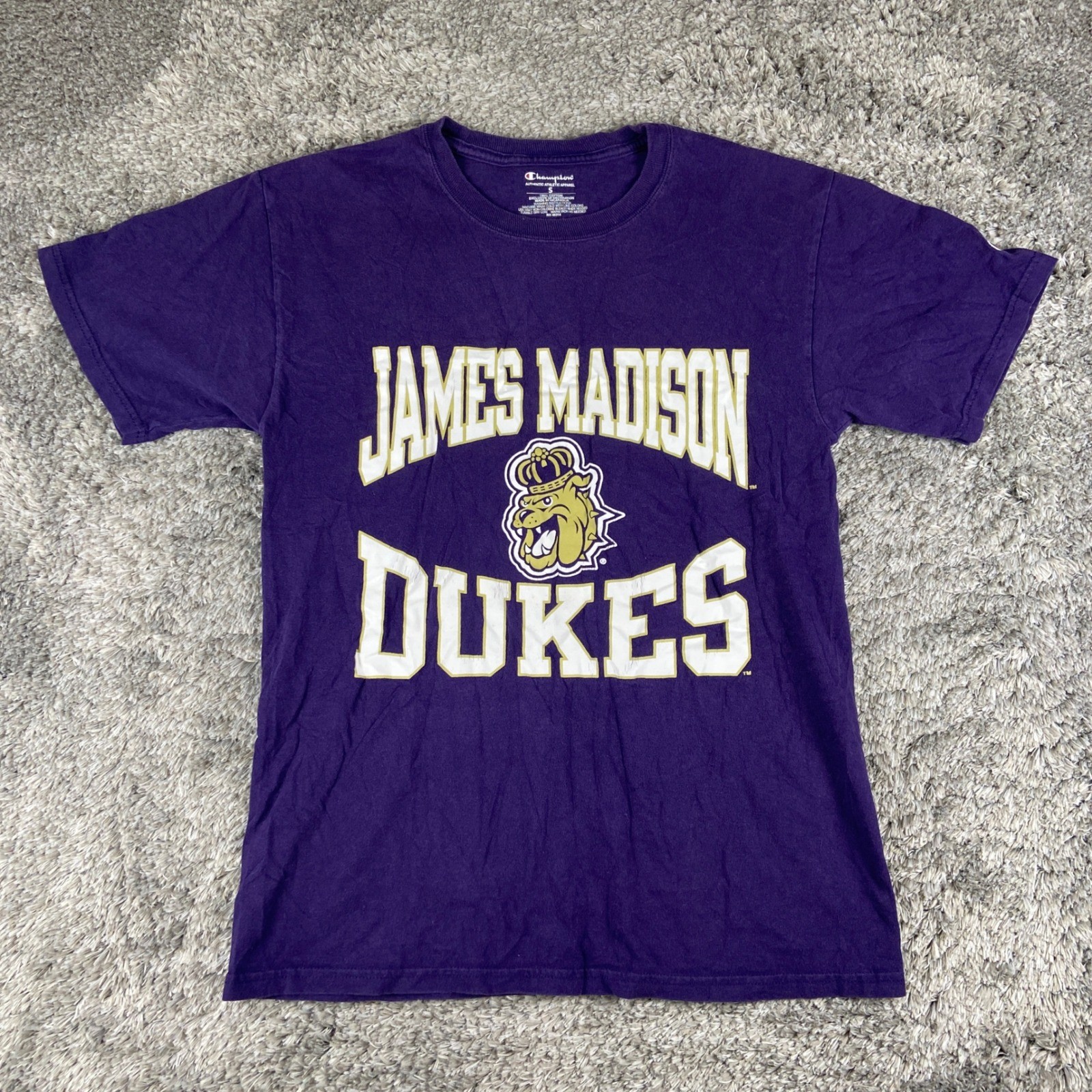 Champion James Madison Dukes Shirt Mens Small Purple Graphic Tee NCAA Collegiate