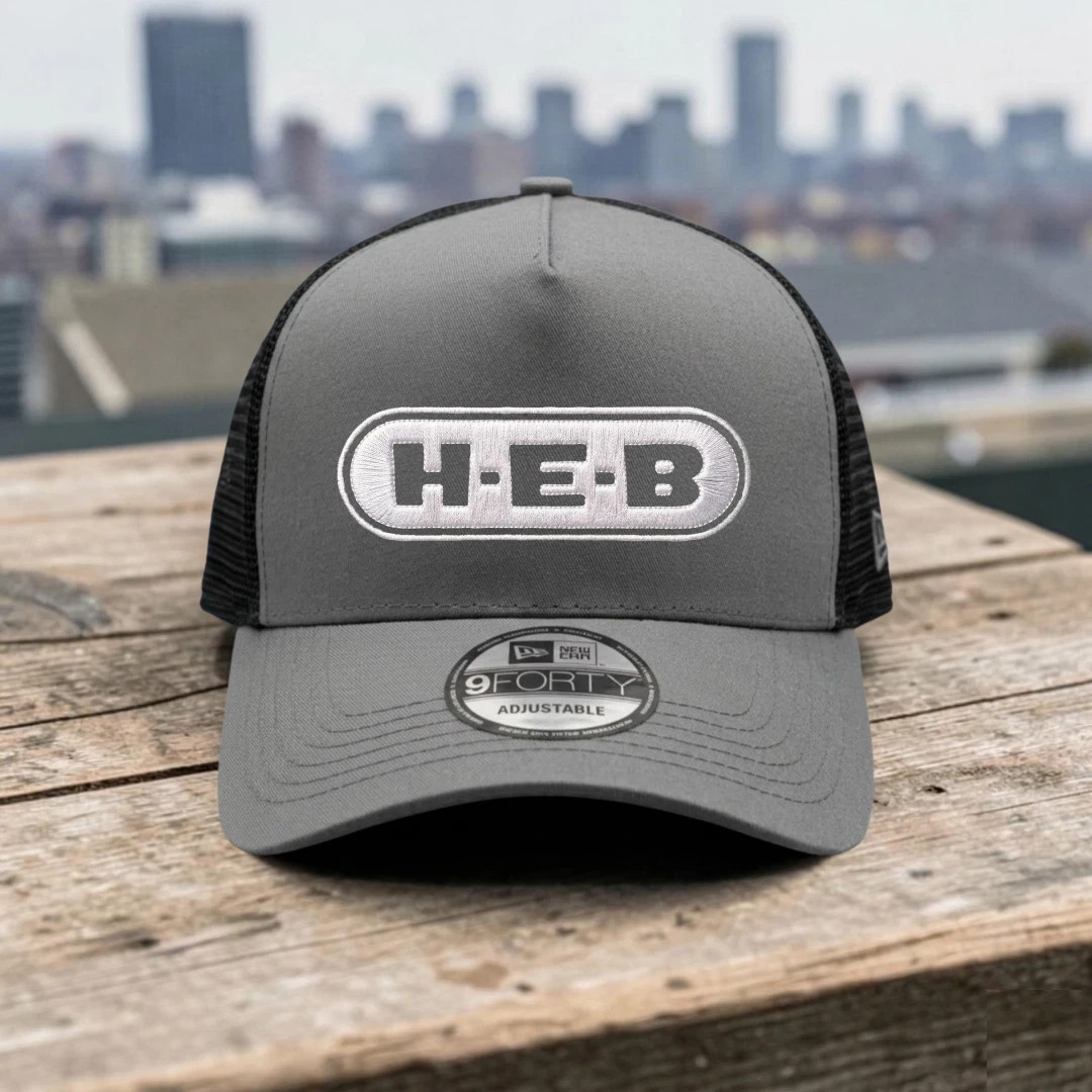 HEB Logo Embroidered Trucker Hat Gray Black Mesh Back Adjustable Cap
