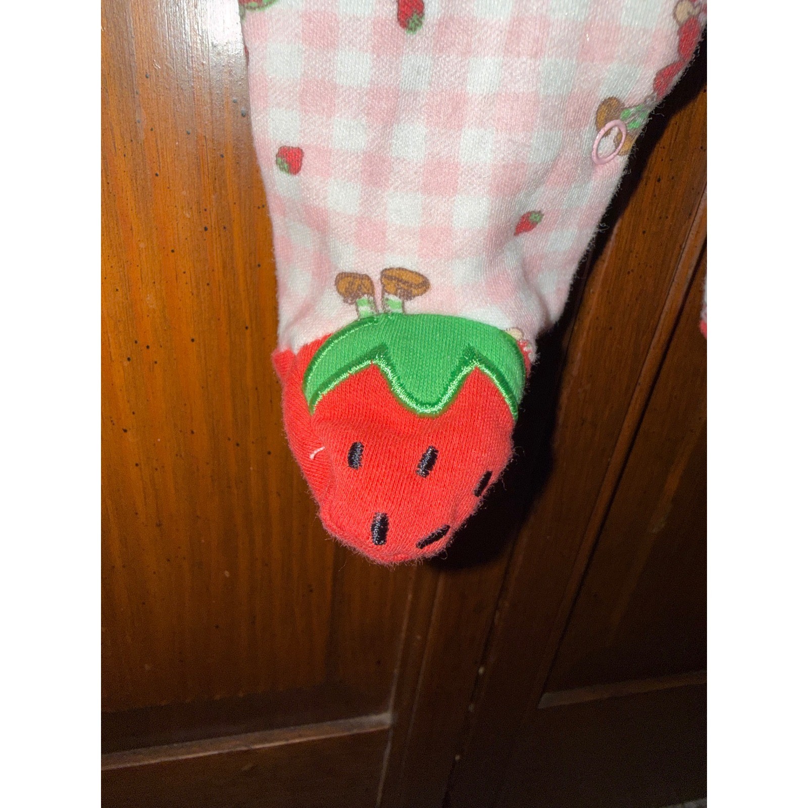 Strawberry Shortcake Pink Gingham Footed Sleeper Pajamas Newborn NB