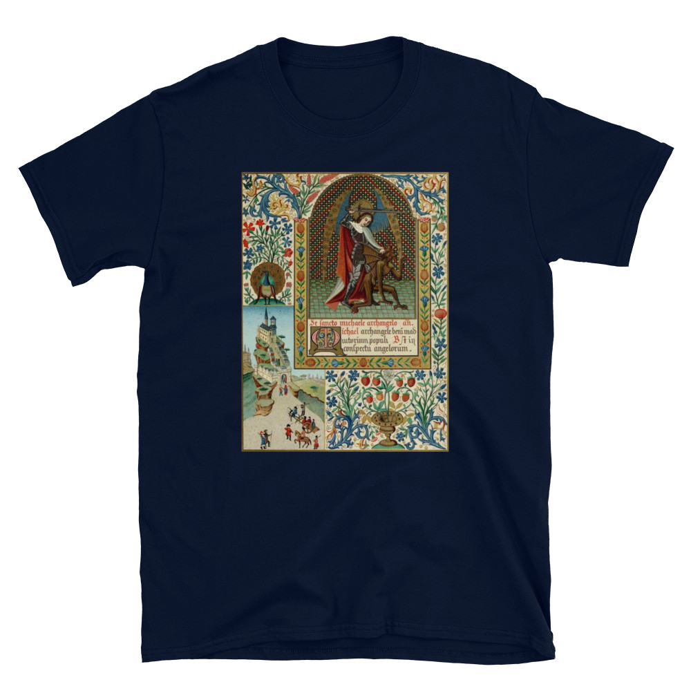 Archangel Michael vs Devil Medieval Gothic Illuminated Art Graphic T-Shirt