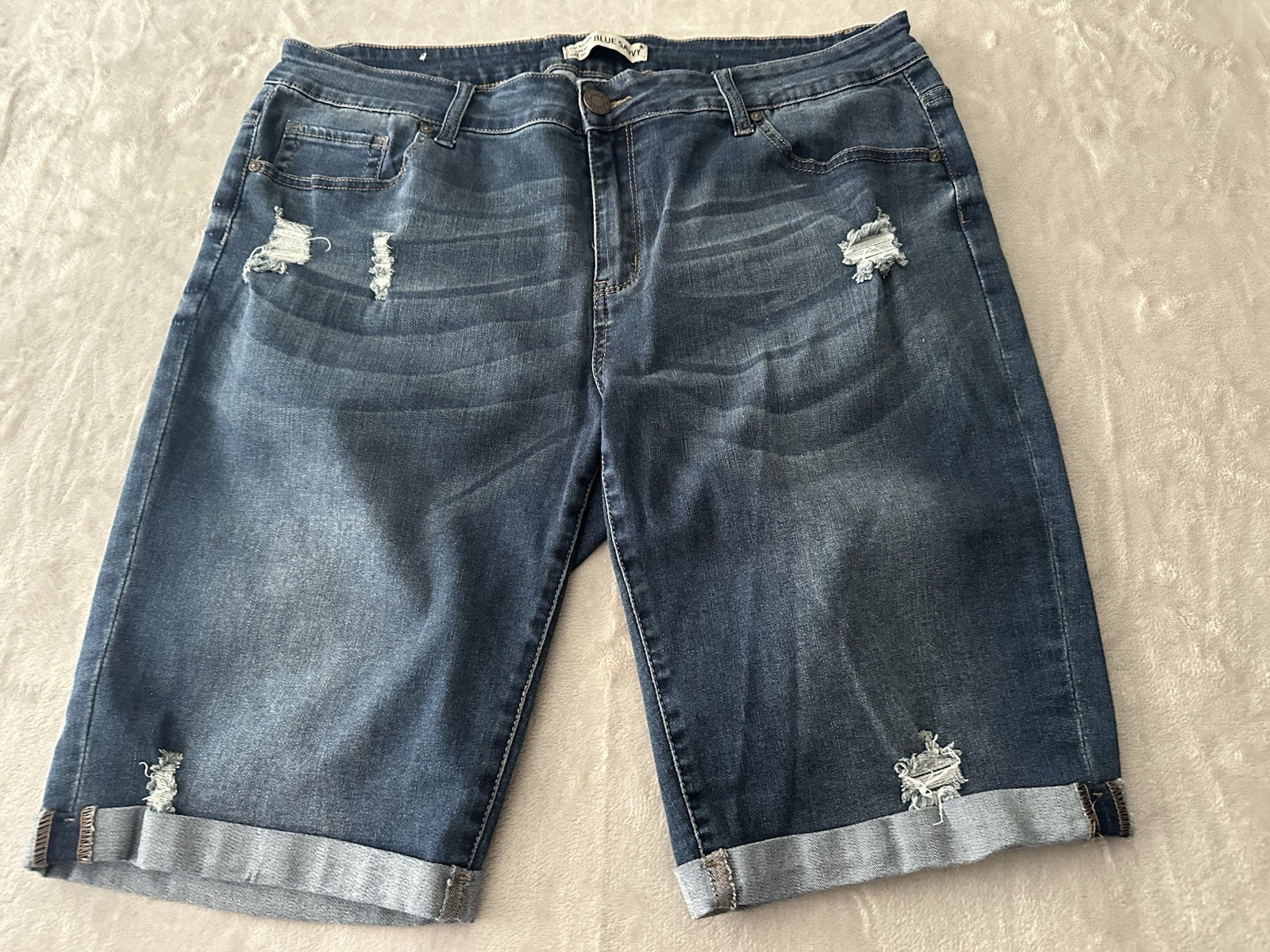 Blue Savvy Shorts Womens Size 18 Blue Bermuda Jean Distressed Stretch Denim