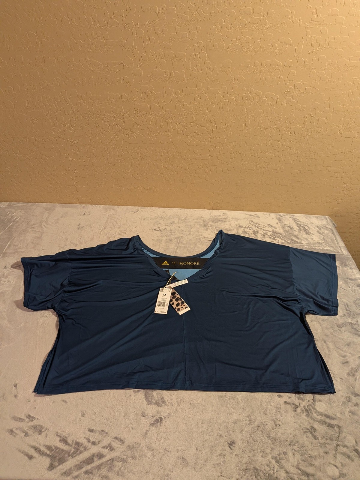 Adidas 11 Honoré Shirt Womens 4X Blue 11H TR Tee Plus Size V Neck Workout HR7034