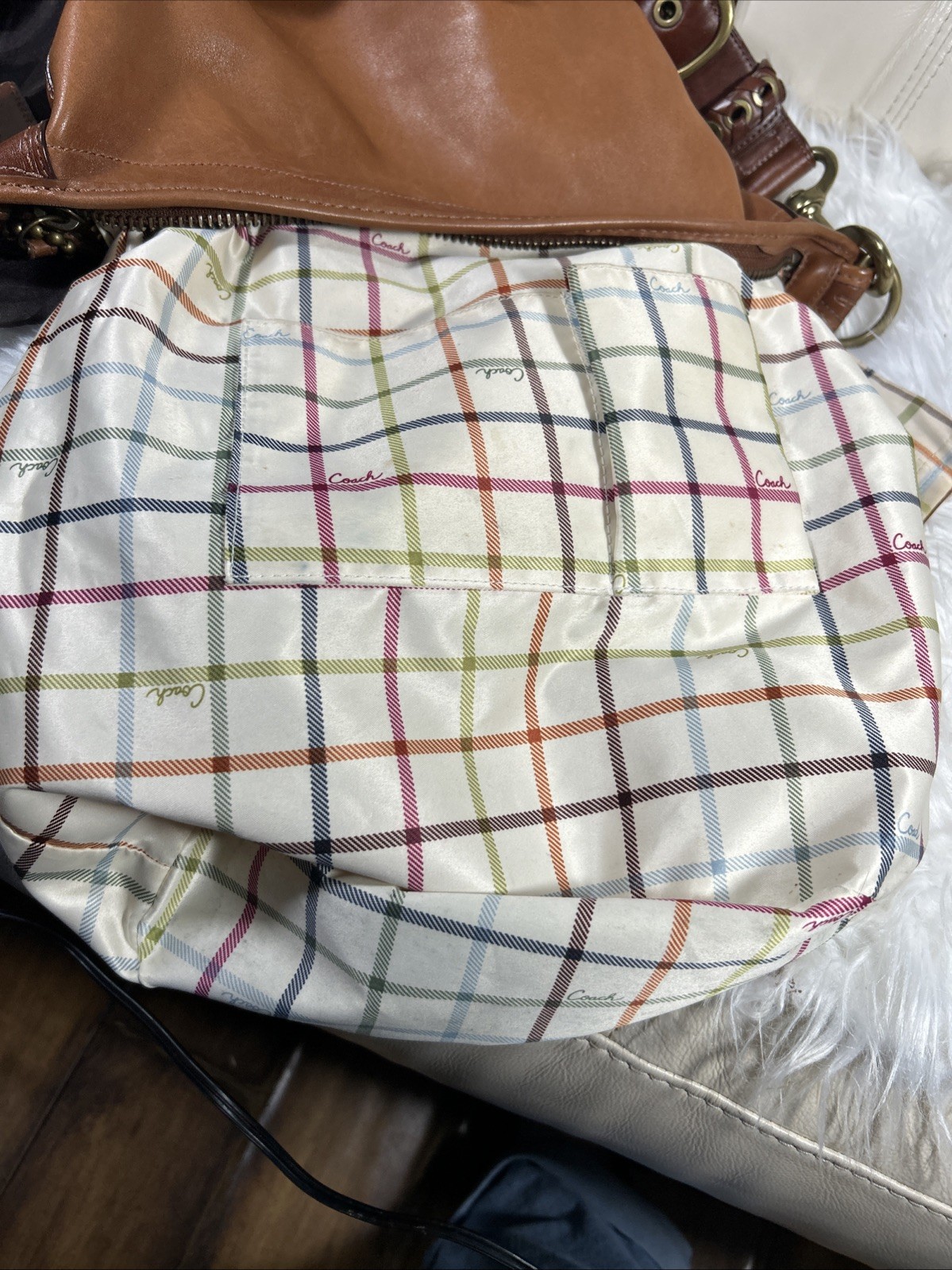 Vintage Coach Bag Bleecker 11423 Wristlet Whiskey Tattersall Duffle Dust Bag!