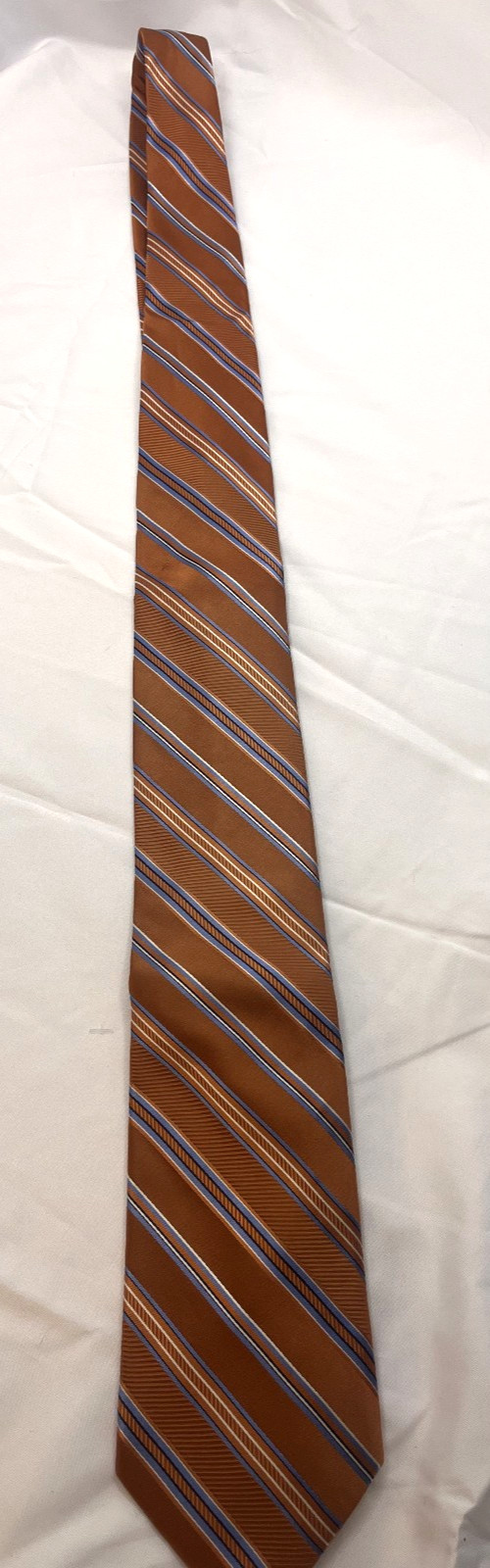 Michael Kors Men’s Rust Orange Blue Striped 100% Silk Neck Tie Classic Made USA