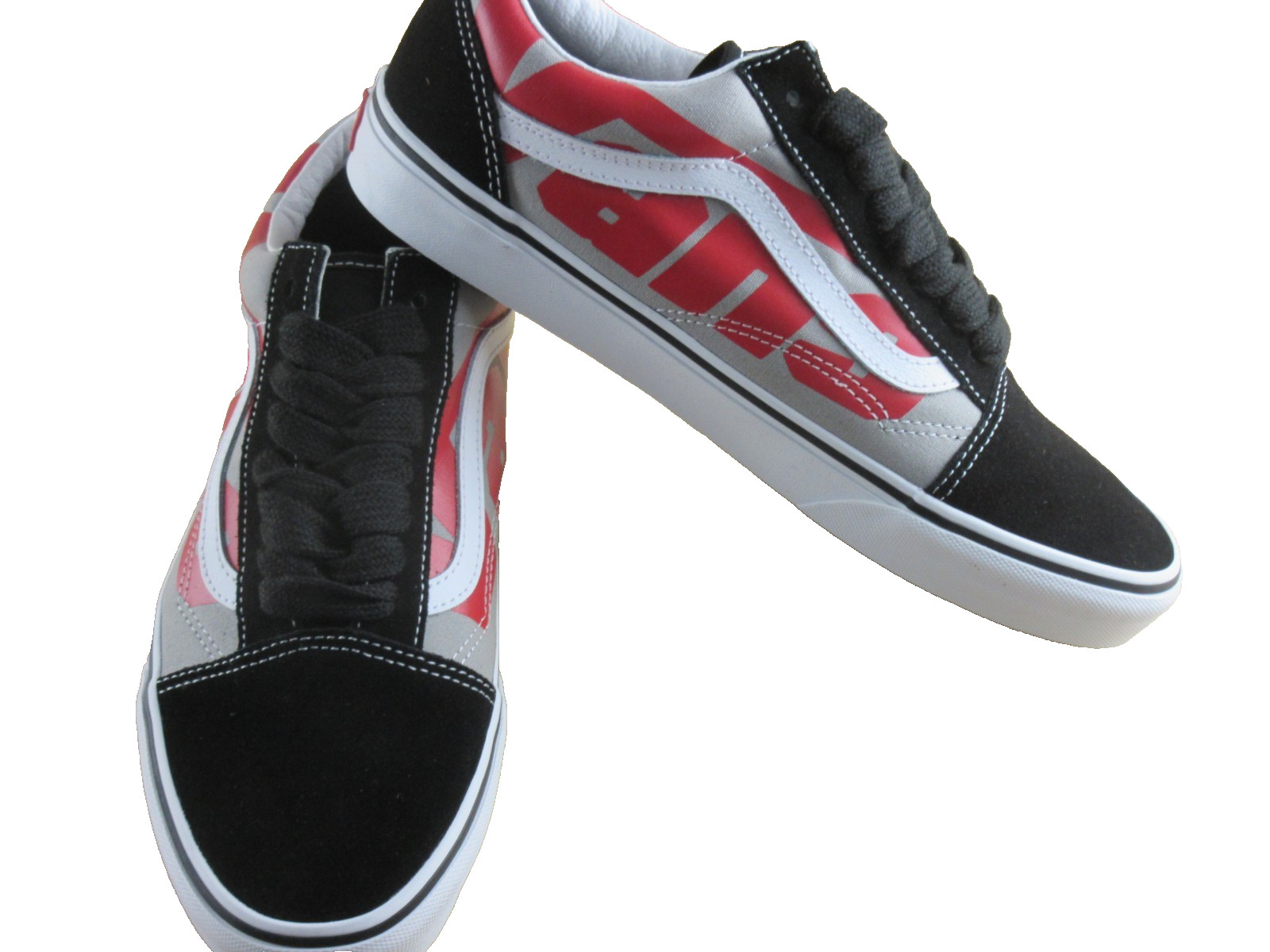 Vans Mens Old Skool Jumbo VANS Logo Black White Red Canvas Suede shoes Size 11.5