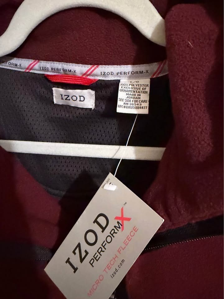 IZOD PerformX Micro Tech Fleece Quarter Zip Pullover Burgundy Jacket Mens Large