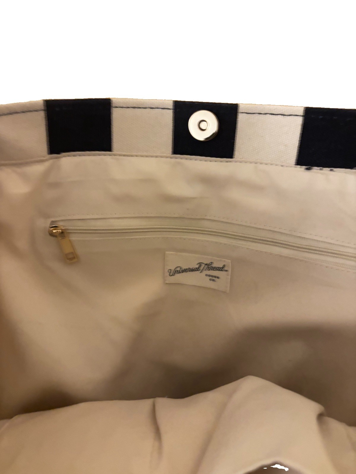 Universal Thread Navy Blue & White Striped Canvas & Straw Beach Tote Bag