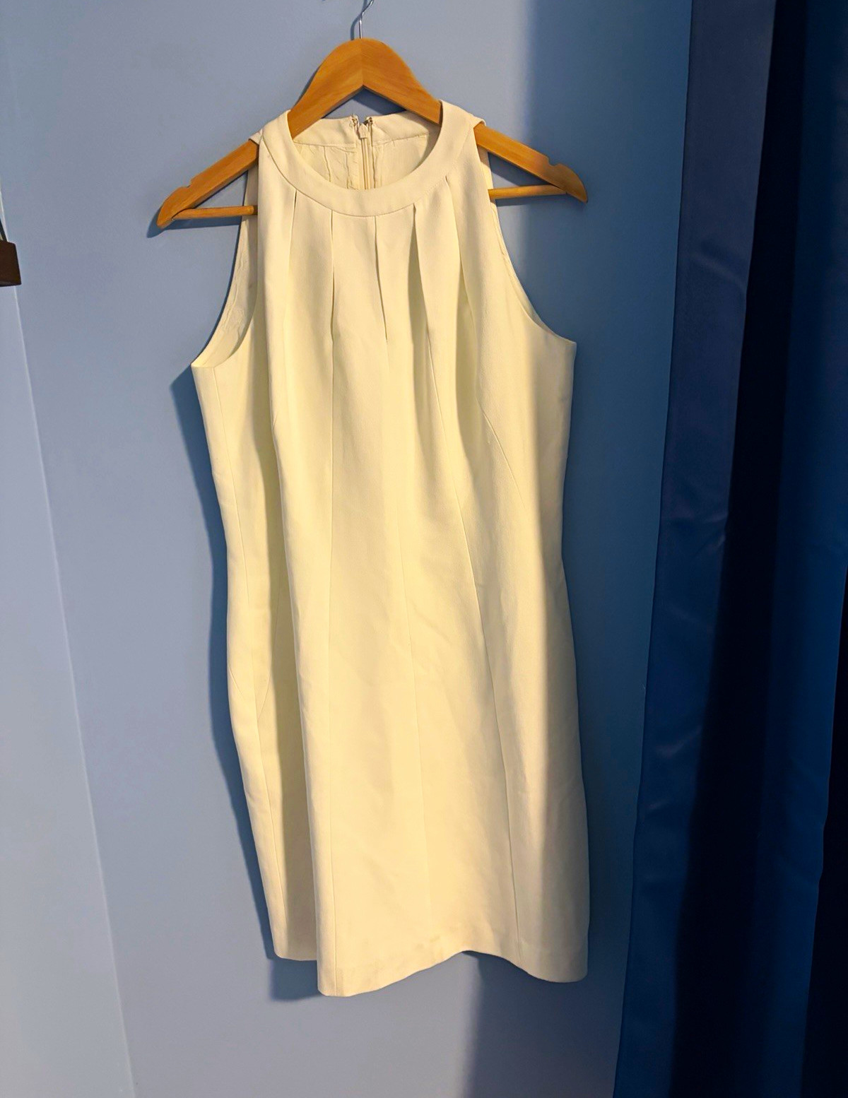 Anne Tjian for Kenar Women’s 10 Ivory Pleated Lined Sheath Dress Back Zip