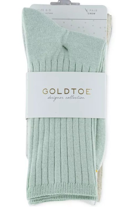 Gold Toe Women’s 6-Pack Ribbed Crew Socks 4585S5, sock sizes 9-11