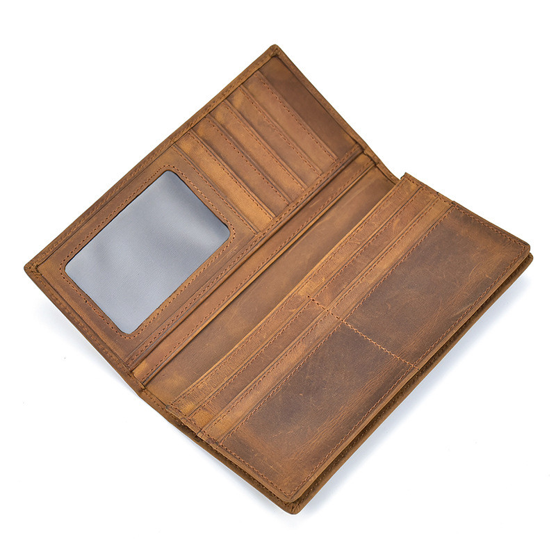 Mens Genuine Leather RFID Blocking Bifold New Brown Long Wallet Card Holder