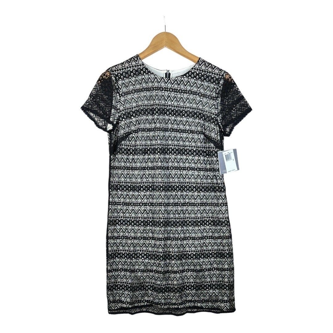 NWT Tegan Women’s Dress Black Lace Overlay Short Sleeve Shift Dress Size 6