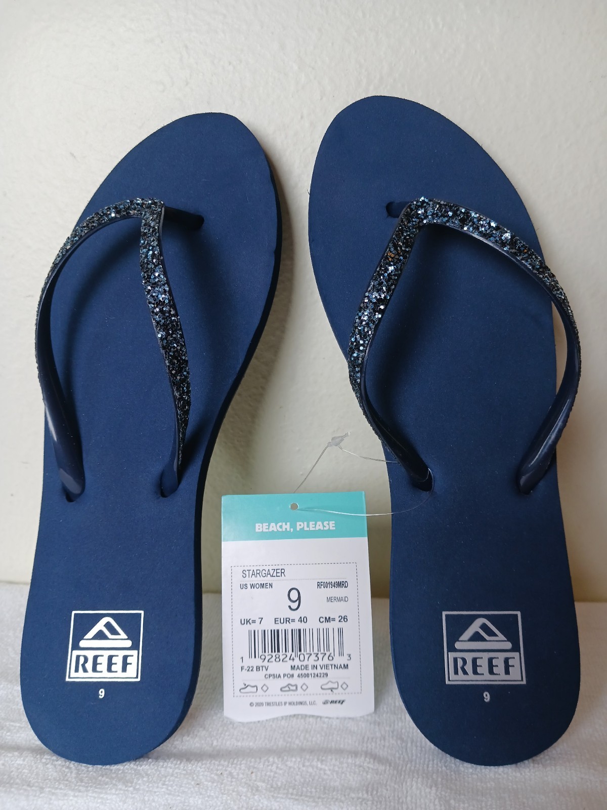 Reef Women’s Blue Glitter Mermaid Thong Flip Flop Sandals US 9 EU 40