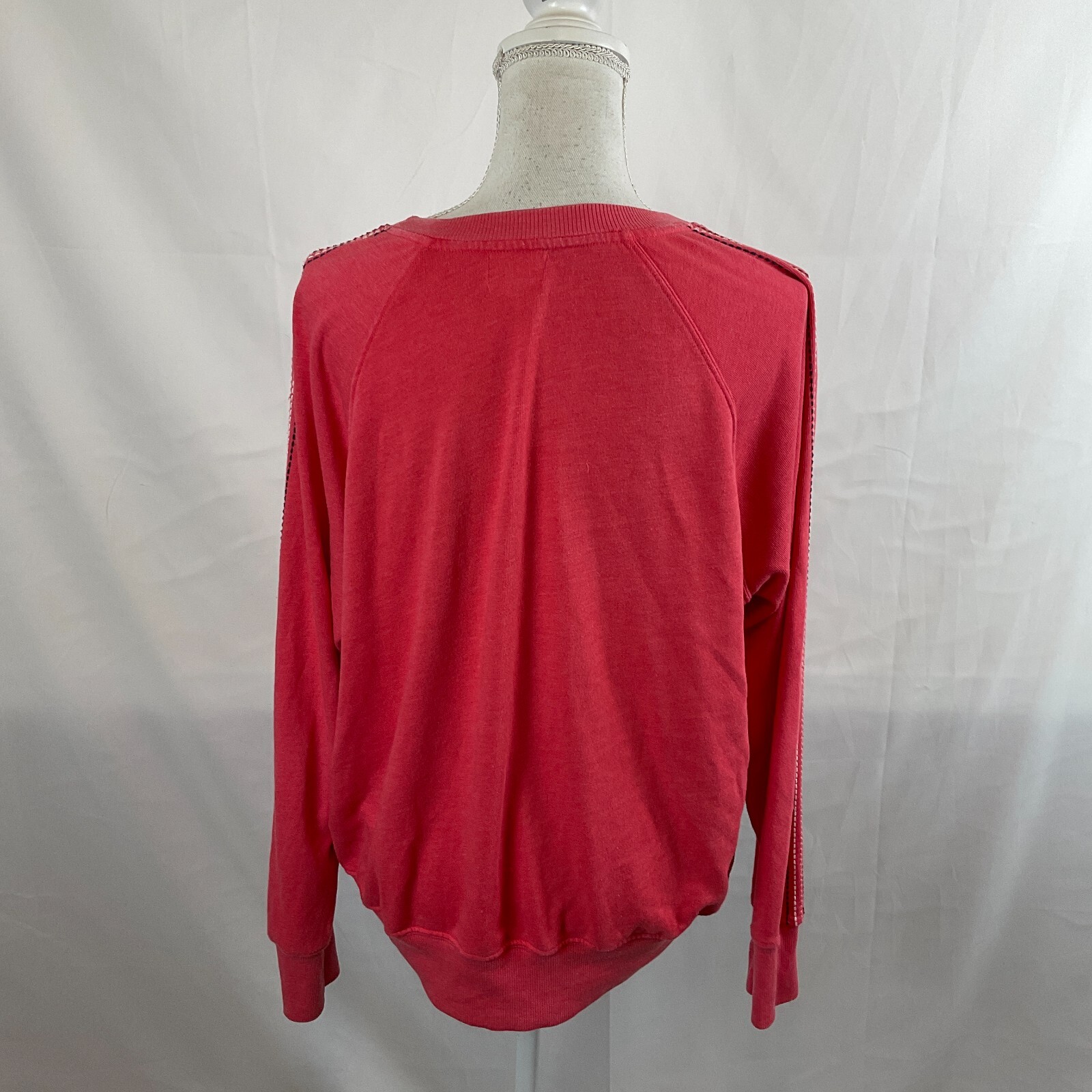 Sundry Sweatshirt Style Top 3 Salmon Pink Embroidered Stripes Long Sleeve US L