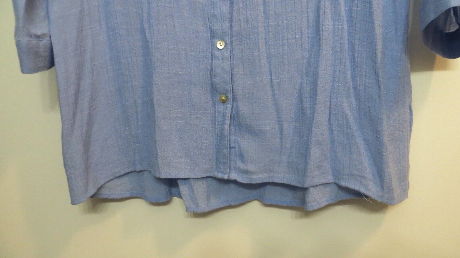 Notations Shirt Womens Large Blue Button Up 3/4 Convertible Sleeves Lace Accent