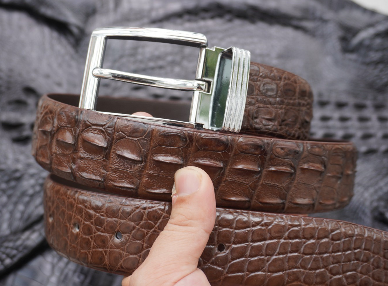 Brown Genuine CROCODILE Hornback LEATHER Skin Men’s Belt W 1.3 inch #M20