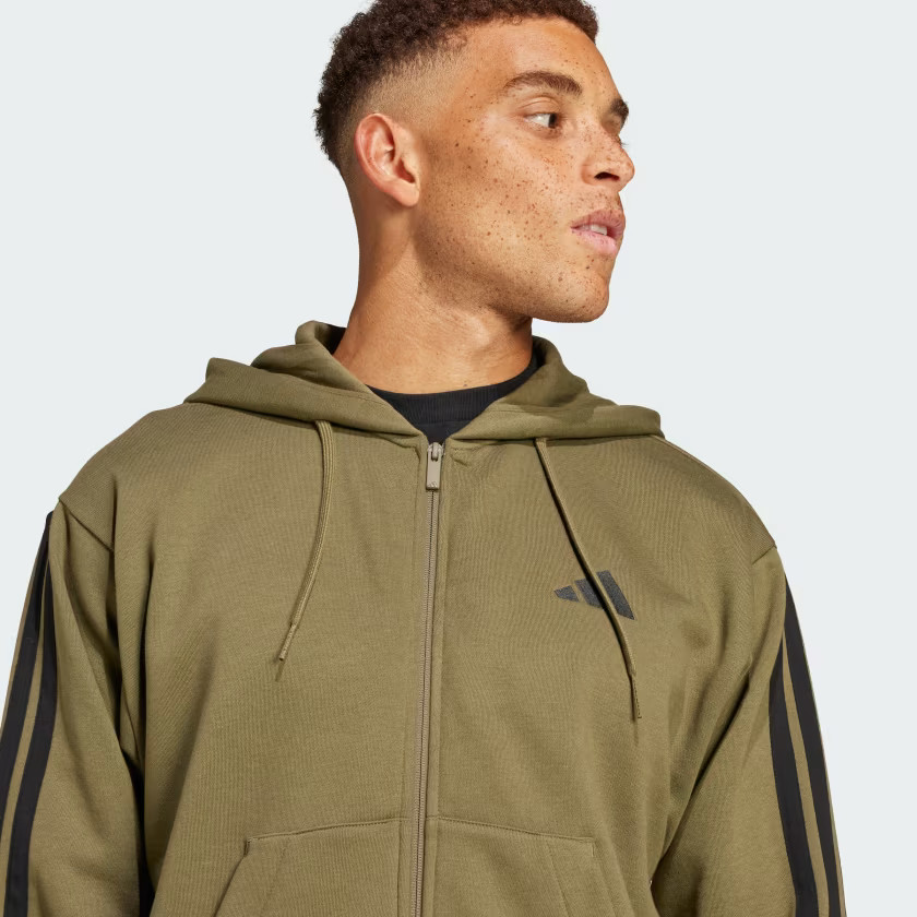 adidas men Essentials 3-Stripes Fleece Hoodie