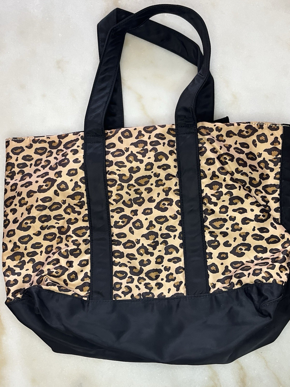Lauren Ralph Lauren Leopard Print Tote Bag Black Trim & Handles Travel Resort