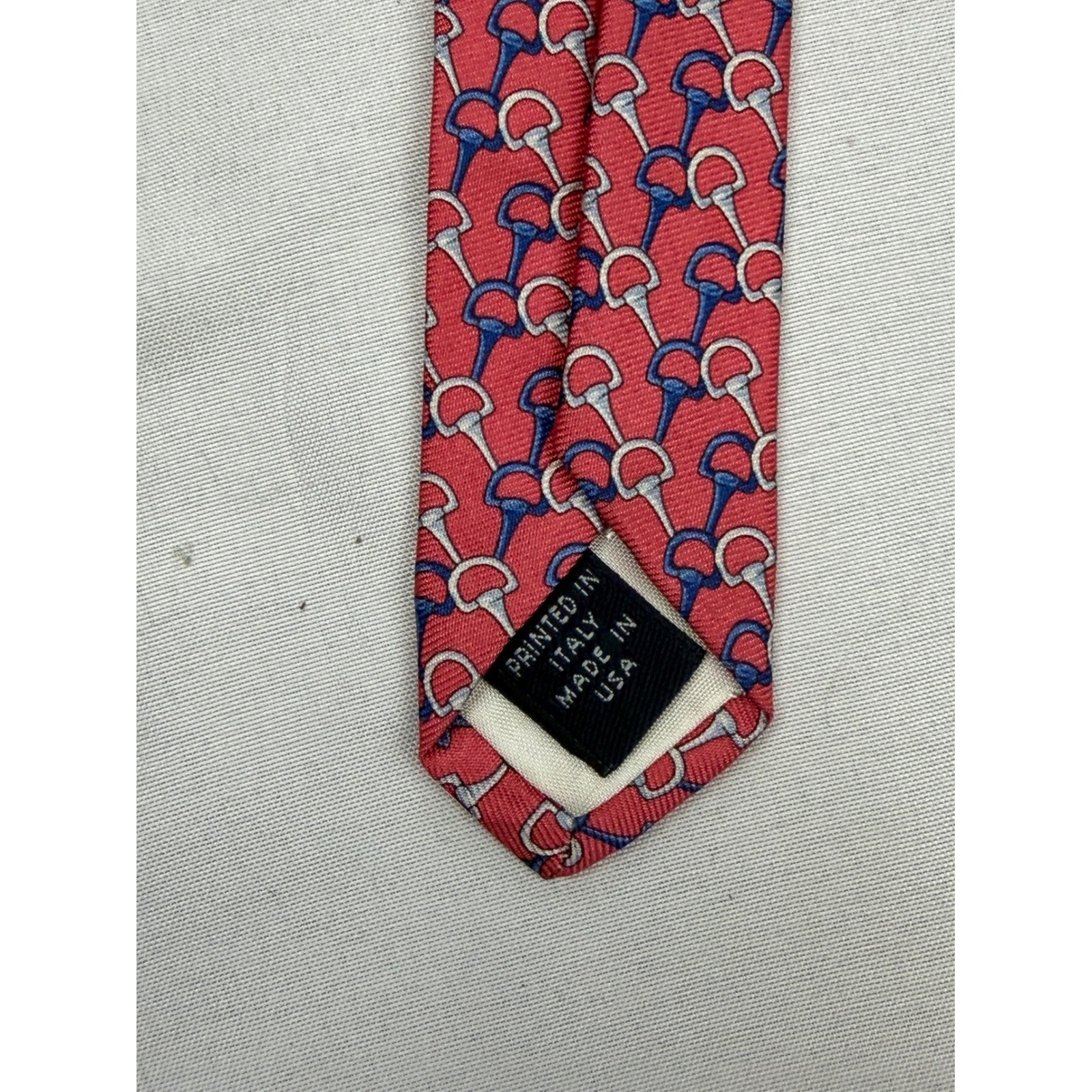 Brooks Brothers Necktie Men 60×3.75 Red Horsebit Stirrup Silk Equestrian Print