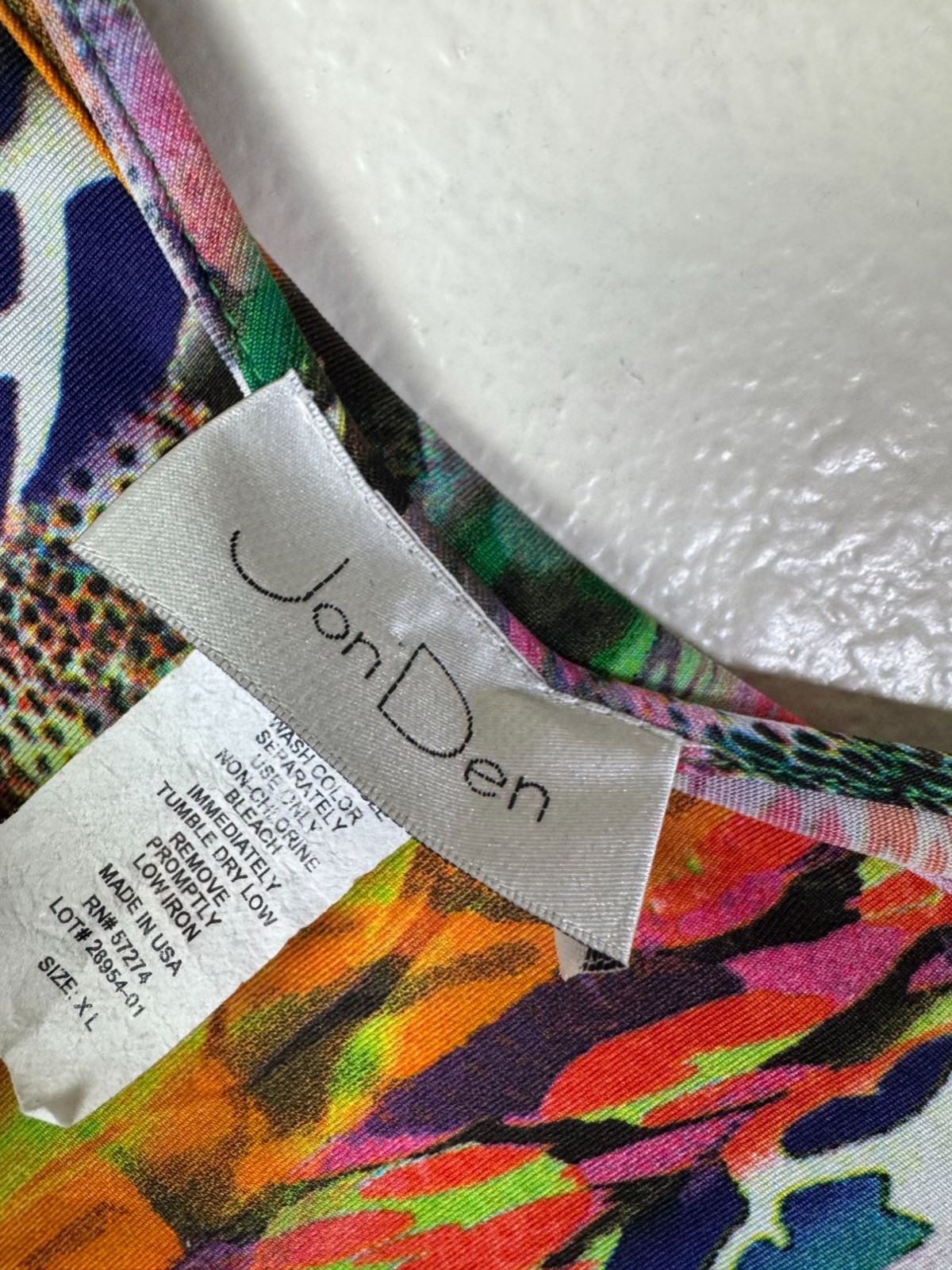 Jon Den Multicolor Artsy Long Sleeves Top Women size XL Asymmetrical Dolman Boho