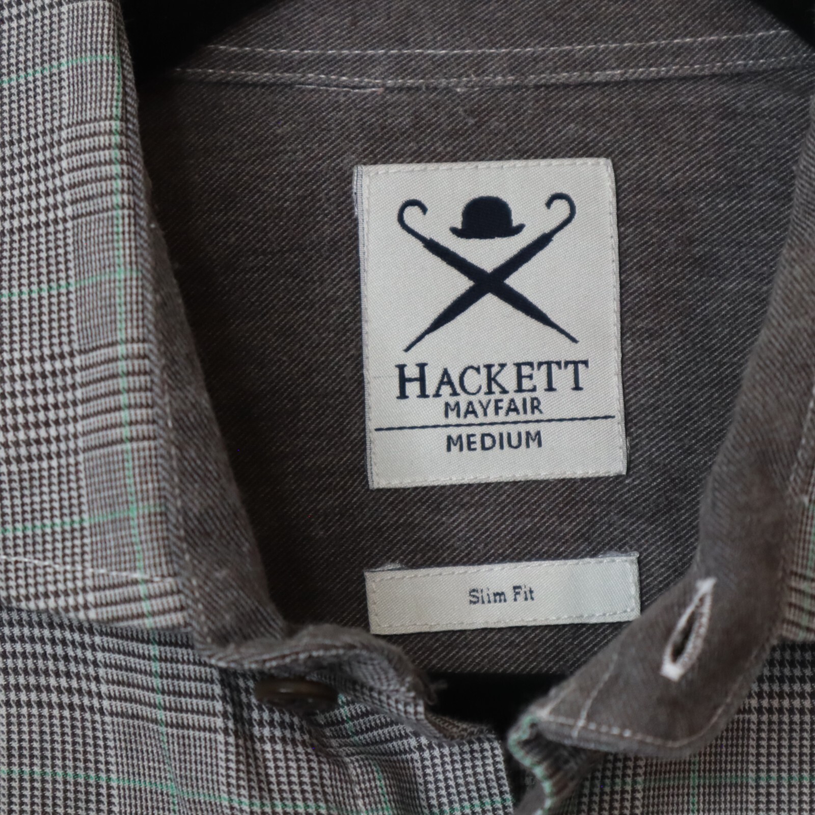 Hackett Mayfair London Button Shirt Mens Medium Gray Plaid Slim Fit Casual GUC