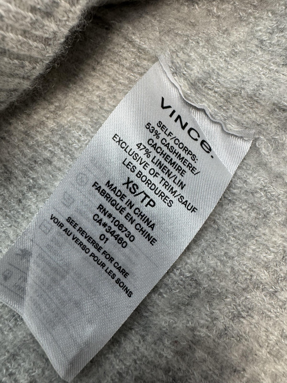 Vince Sweater Womens XS Gray Cashmere Linen Crewneck Long Sleeve Pullover Knit