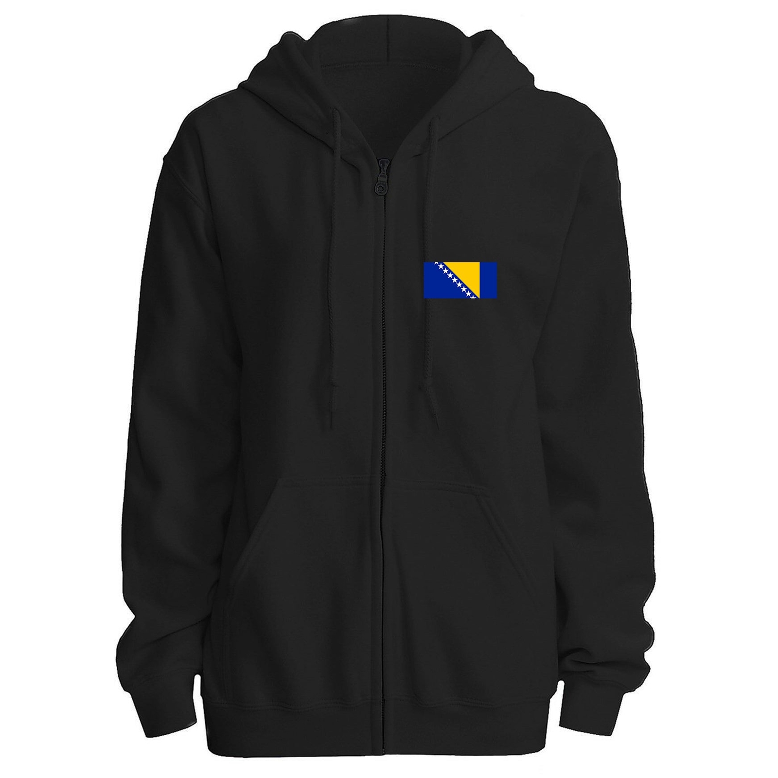 Bosnia and Herzegovina Flag Black Full-zip Hoodie Printed on Left Chest