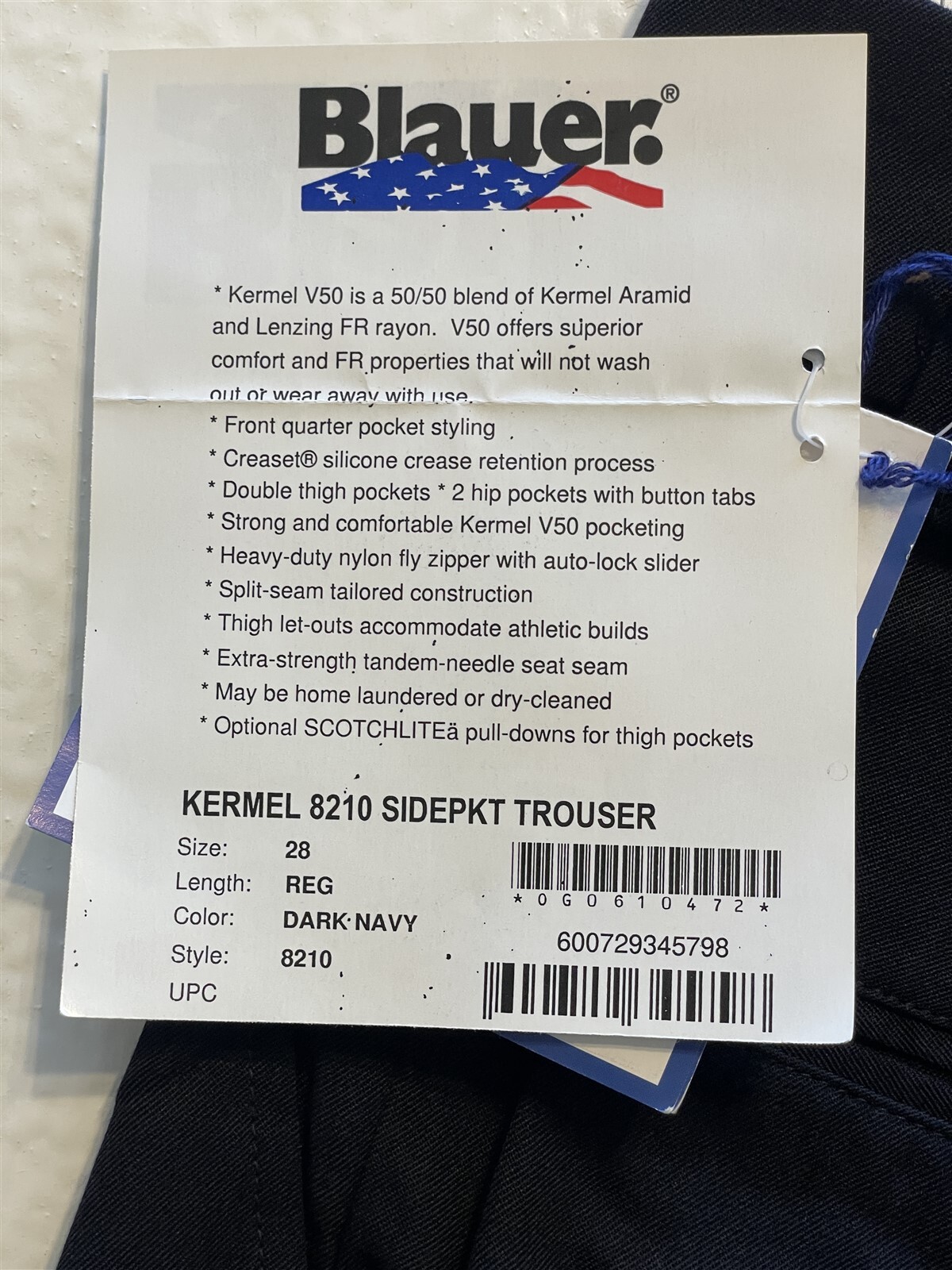 NWT Blauer SZ 28 FR Dark Navy Kermel 8210 Side Pocket Trouser First Responder