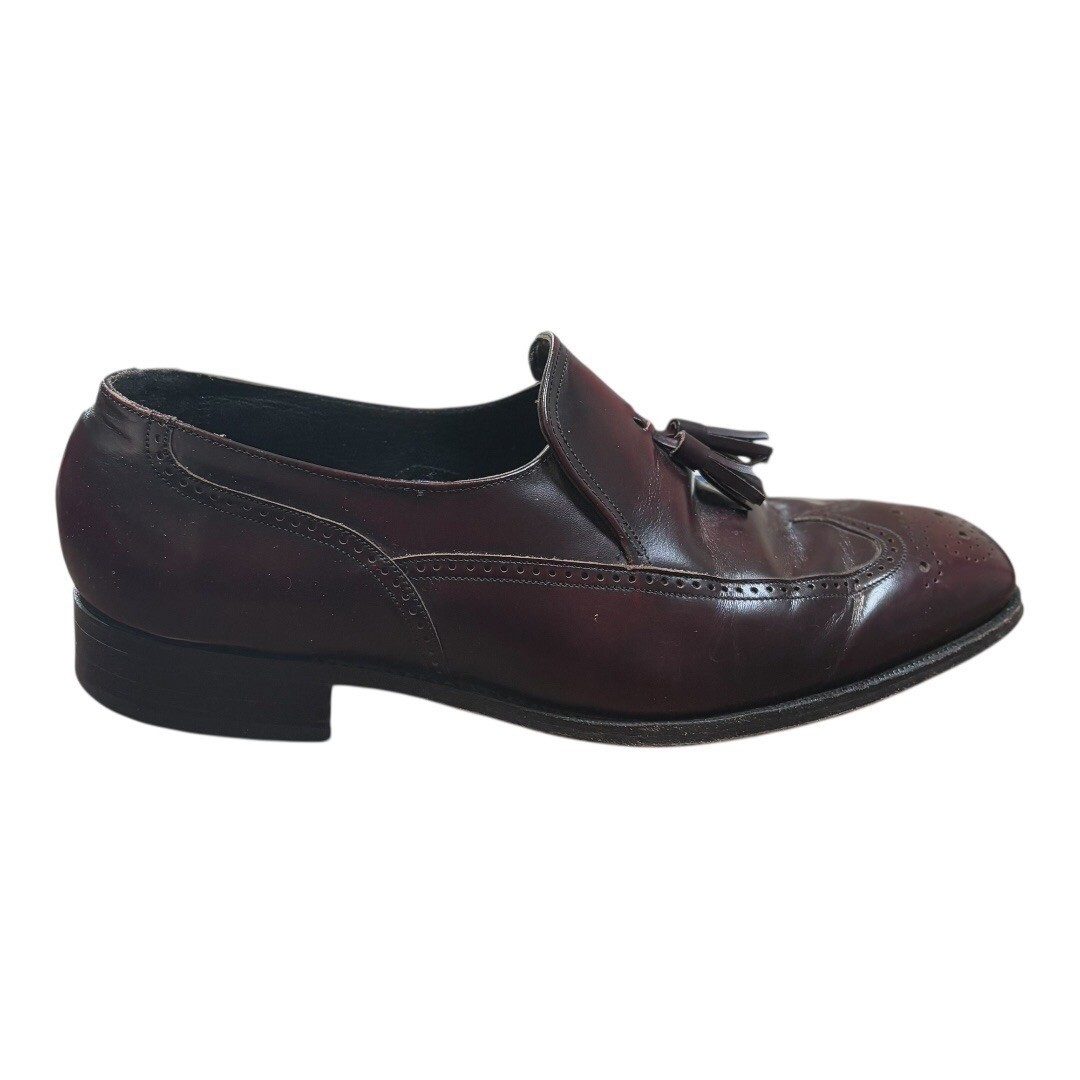 Florsheim Tassel Wingtip Loafers Men 9.5 D Burgundy Leather Brogue Slip On Shoes