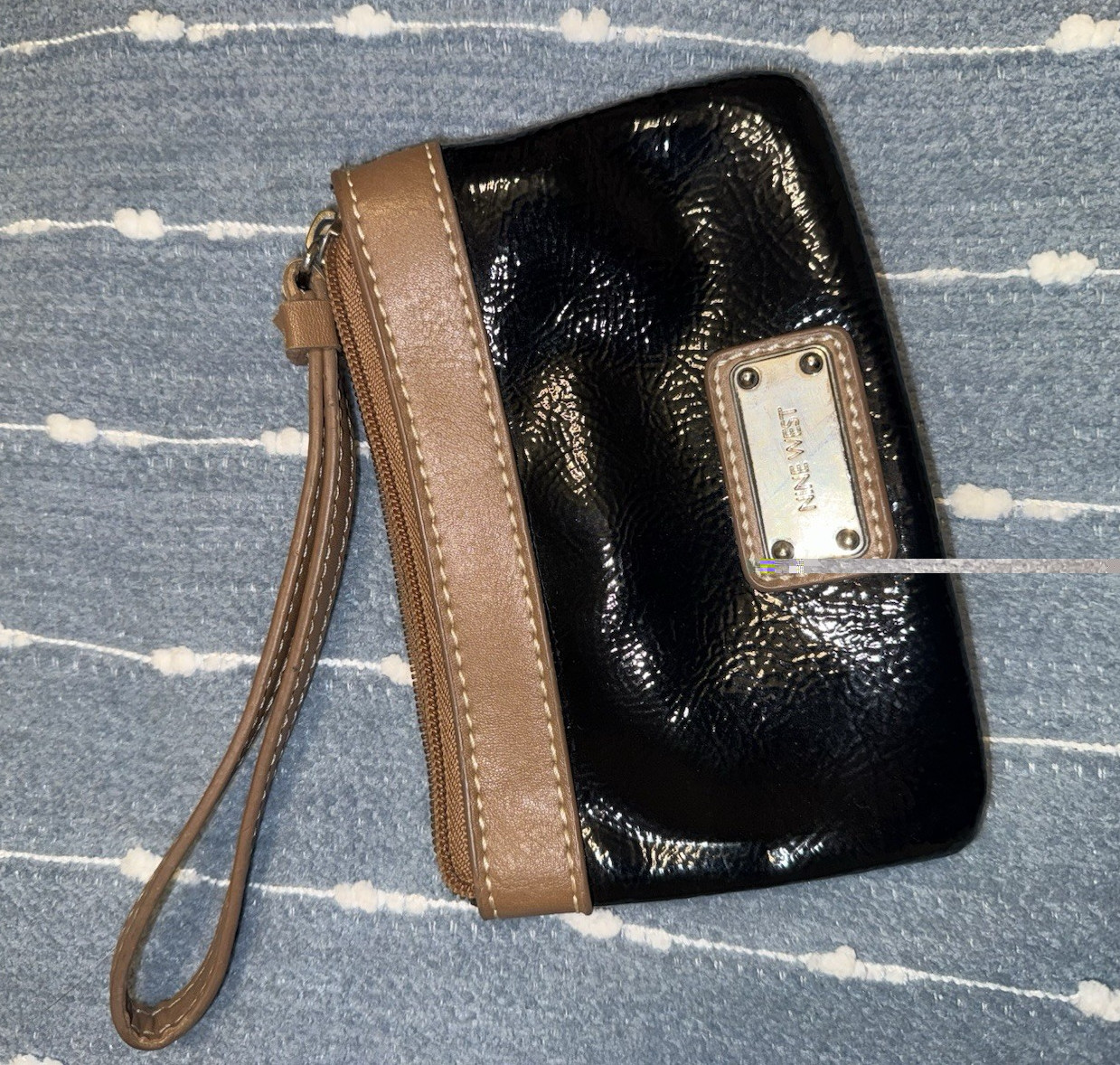 Nine West Black/Brown Women’s Wristlet Wallet Zip Logo Wrist Strap Credit Card