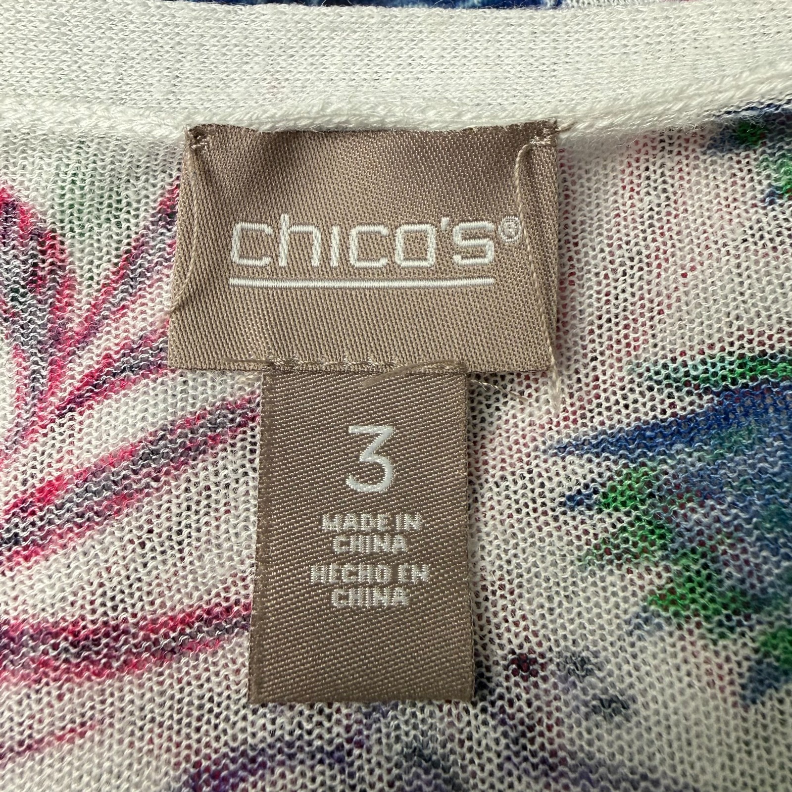 Chico’s 3 XL Lightweight Open Cardigan Ramie Rayon White Floral Tie Front