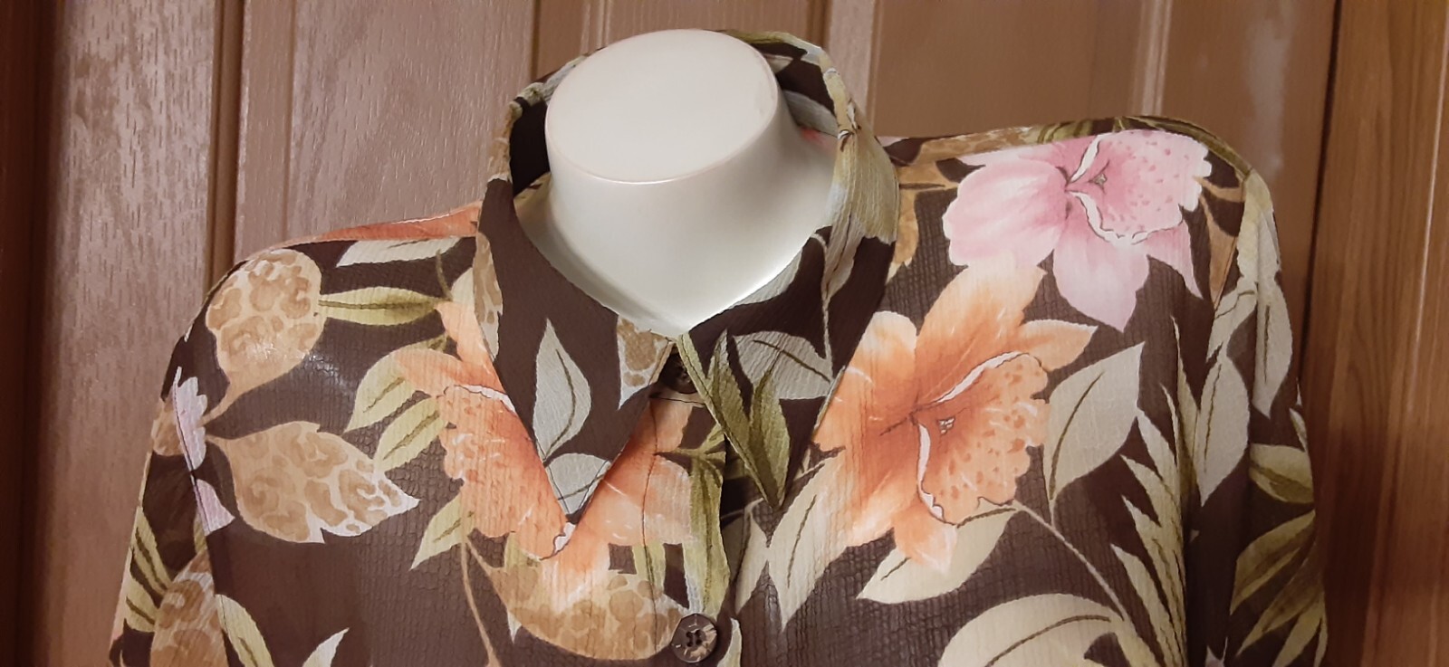 Alfred Dunner Brown Floral Sheer Blouse Bracelet Sleeves Misses Size 16