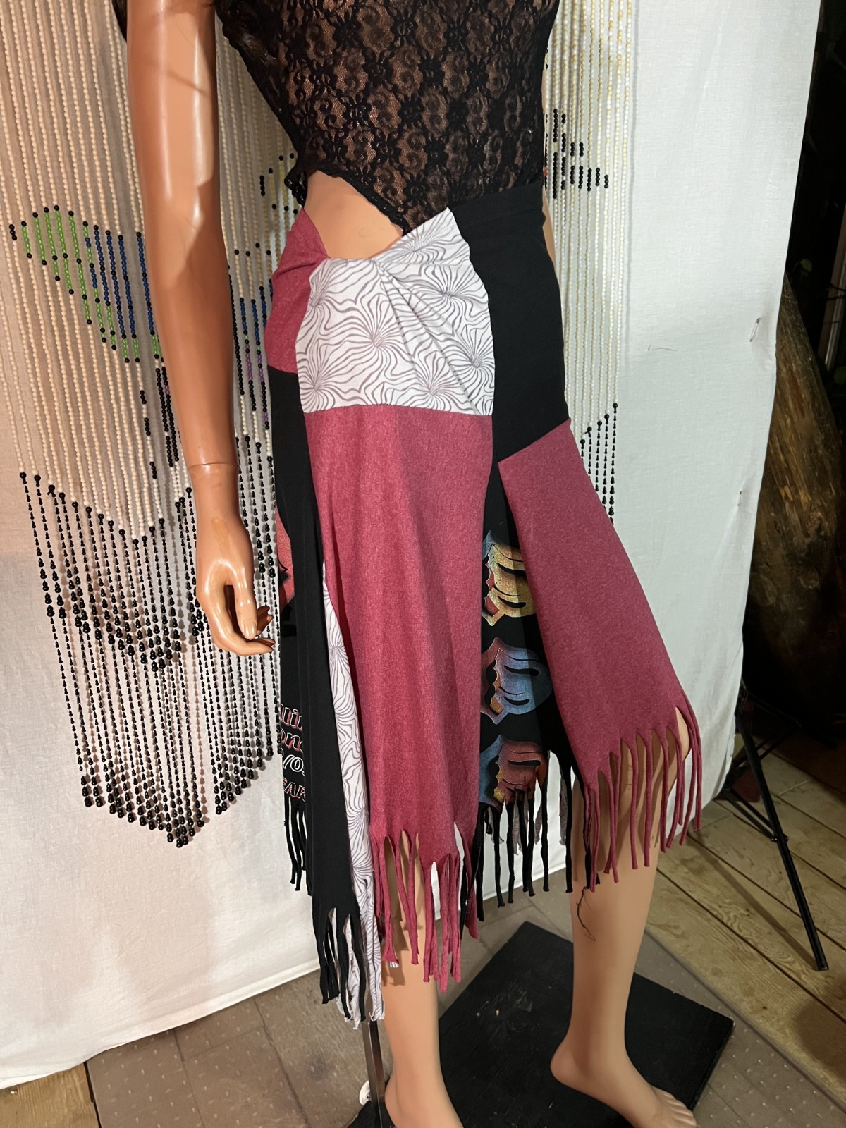 Handmade Skirt From 2003 Rolling Stone T-shirt Twist Waist Fringed Free Size REG