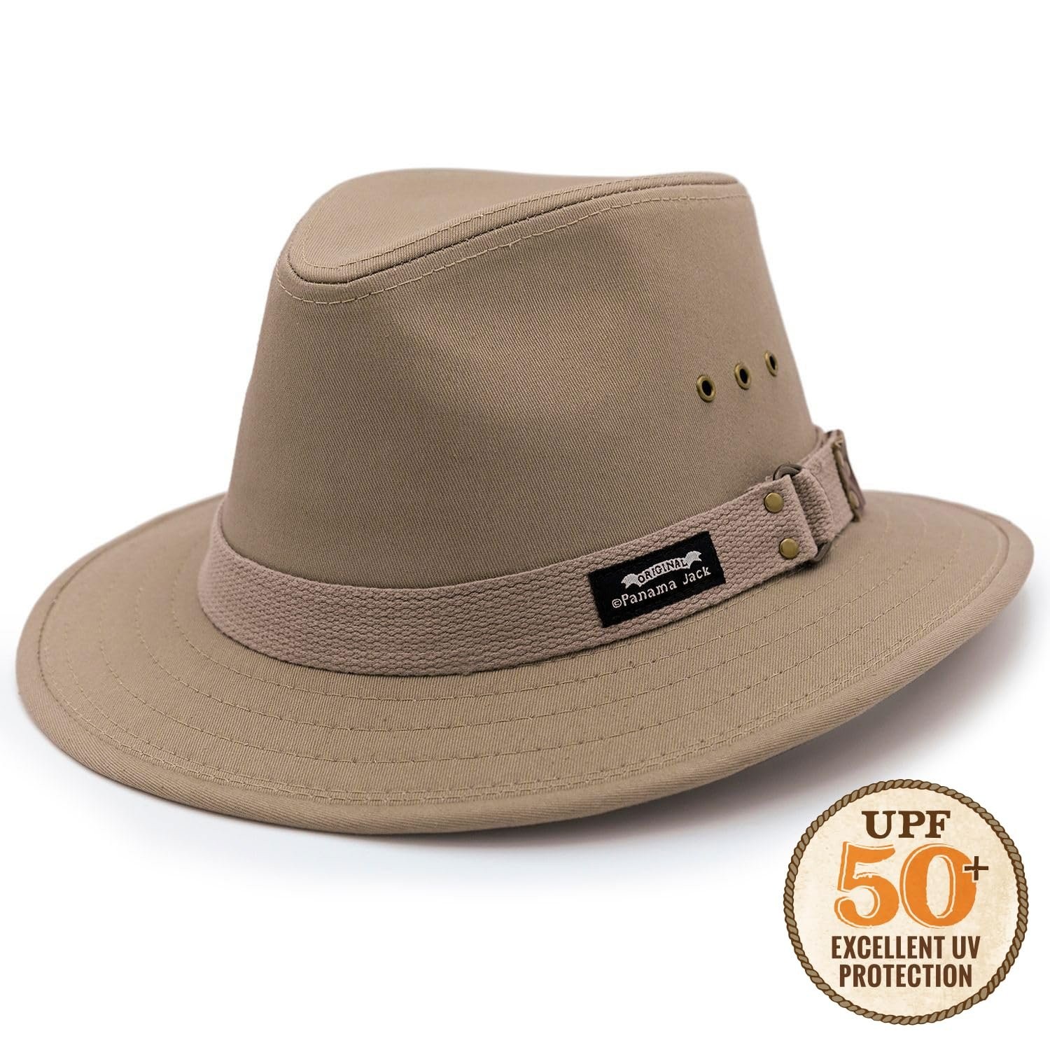 Panama Jack Men’s Original Canvas Safari Sun Hat, 2 1/2″ Brim, UPF (SPF) 50+