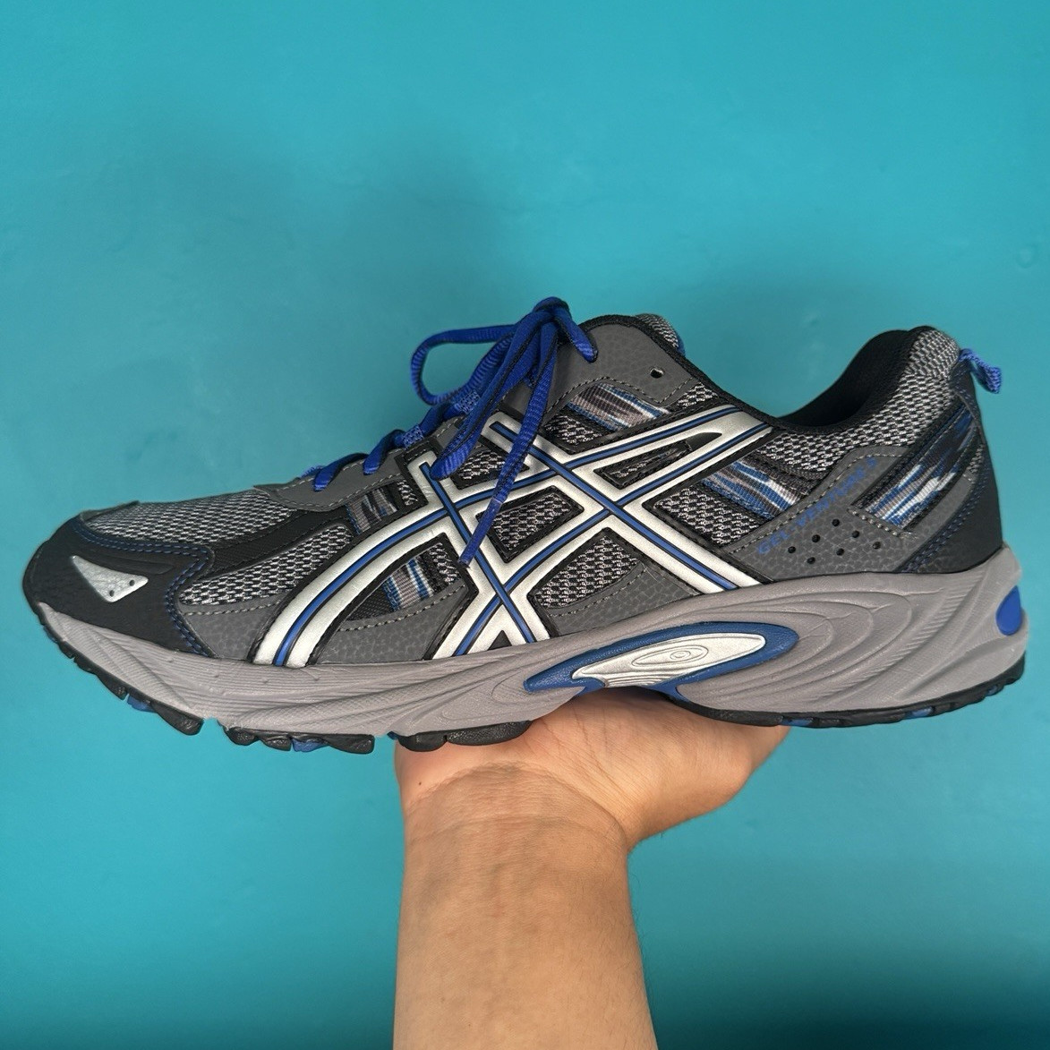 ASICS Gel Venture 5 Men’s Size 12 Gray Blue Trail Running Hiking Shoes Sneakers