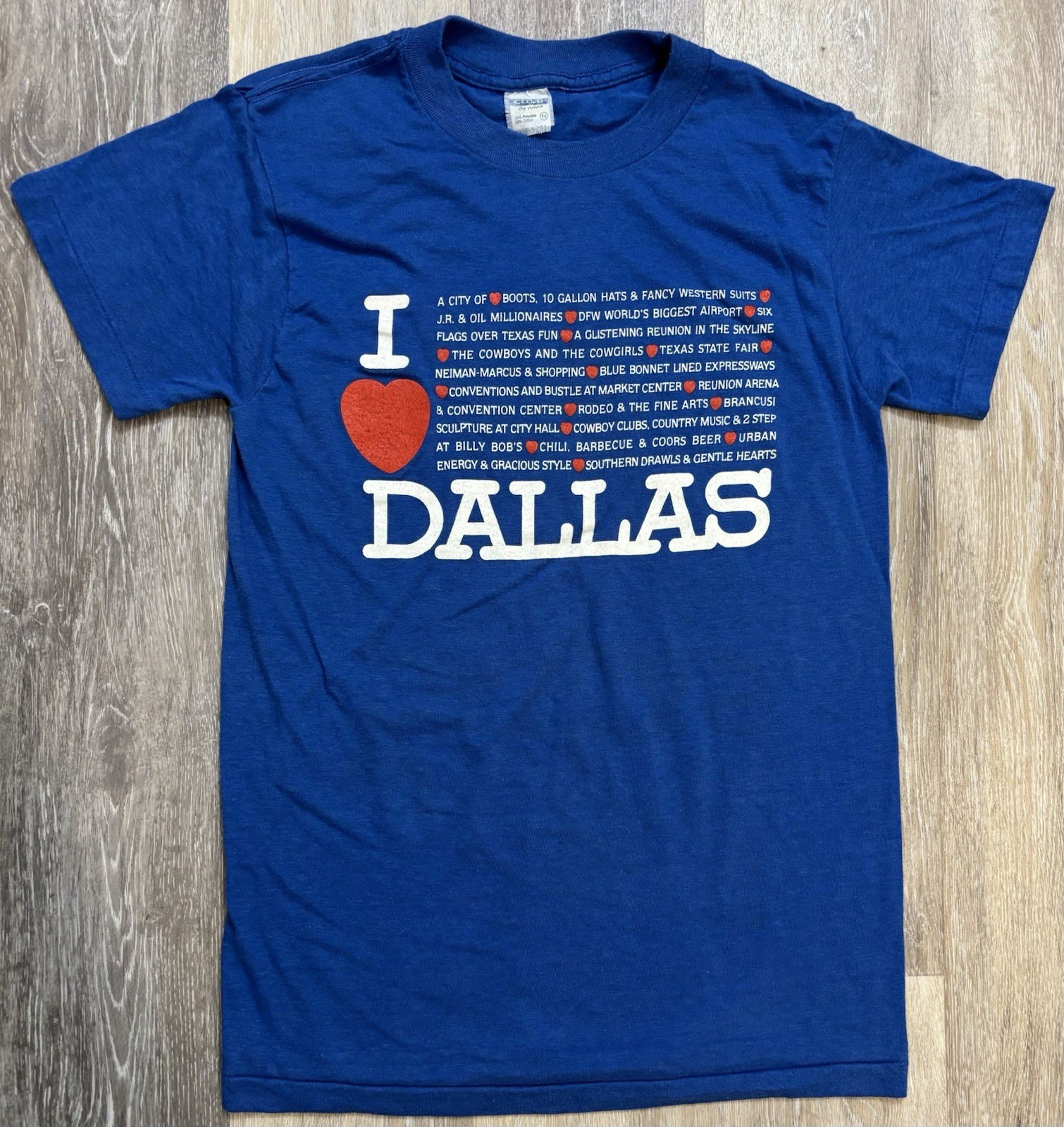 Vintage I Love Dallas T-Shirt 80s CHED Anvil Single Stitch Heart Size Small READ
