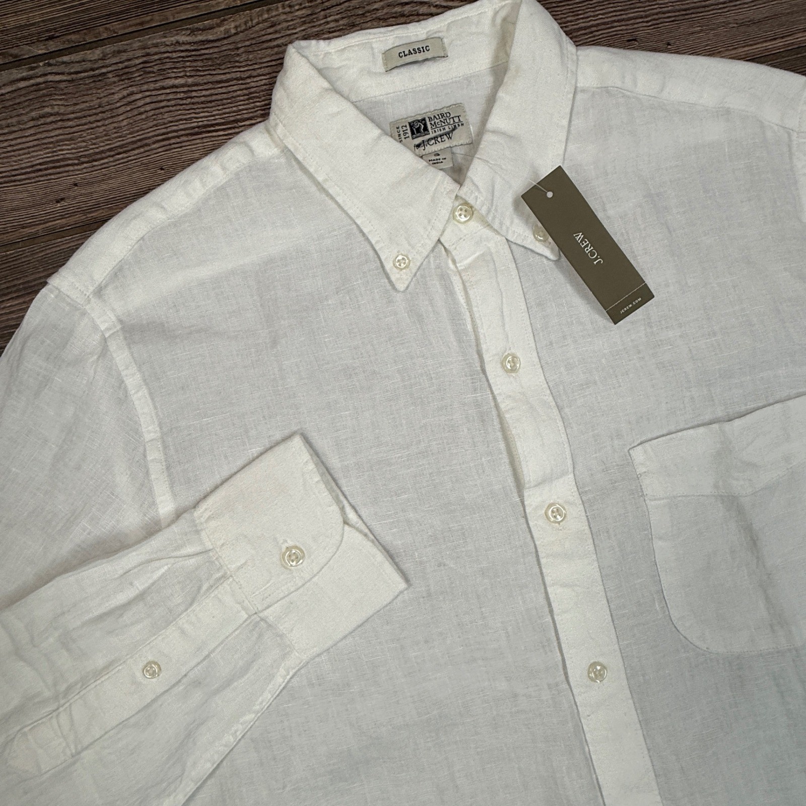 J.Crew Mens Size Small Button Down Shirt White Baird McNutt 100% Irish Linen NWT