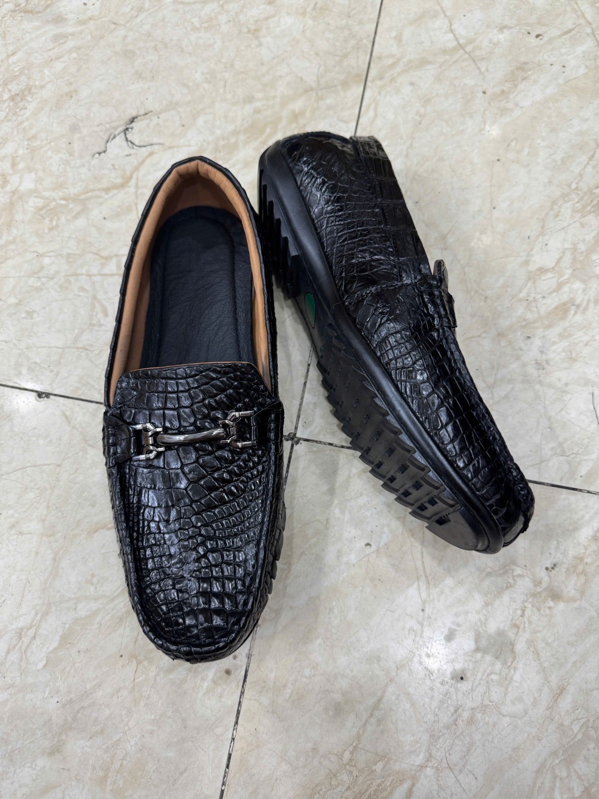 Black Men’s Shoes Loafers Genuine Skin Leather Handmade 10US EUR44