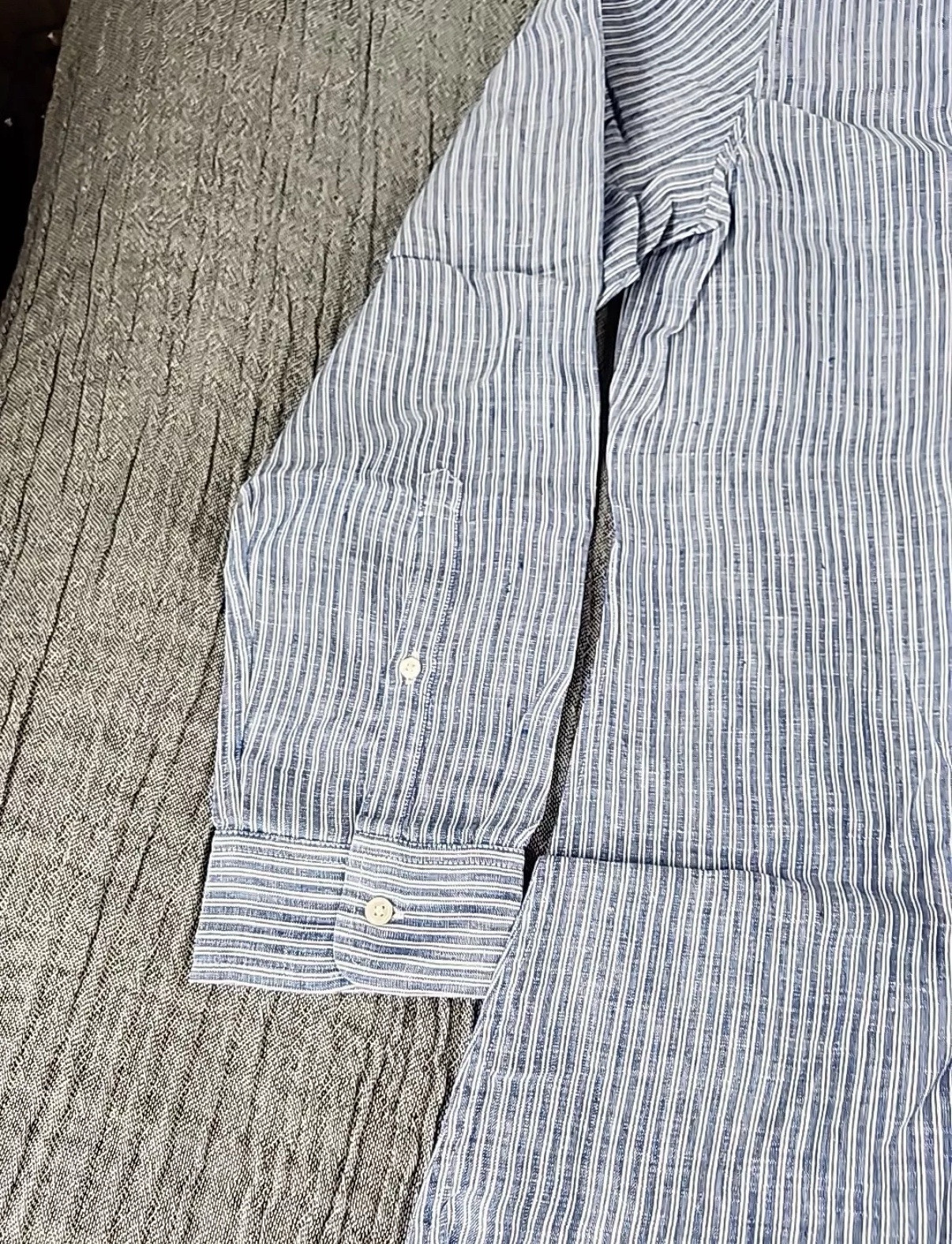 UNTUCKit Constantia Shirt Dress Womens Size 14 Blue Striped Linen NWT Restort