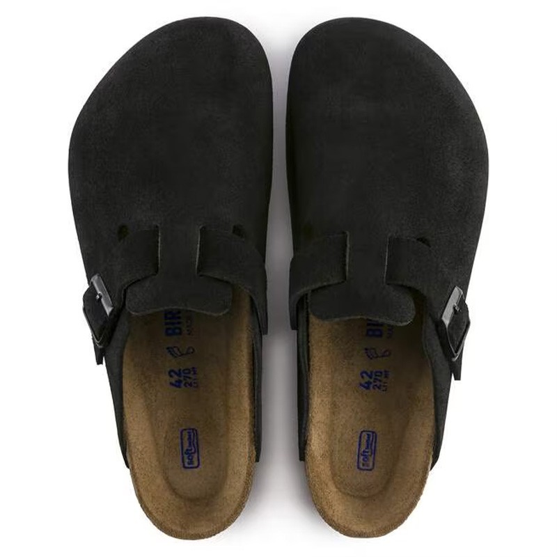 Birkenstock Boston Soft Footbed Black Suede Leather Unisex Casual Shoes US Sizes