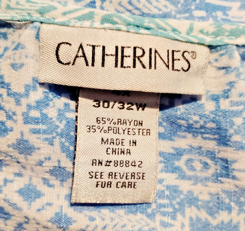 Catherines Womens Chiffon Tunic Plus 4X 30/32 Elastic Waist Boho Beachy Flowy