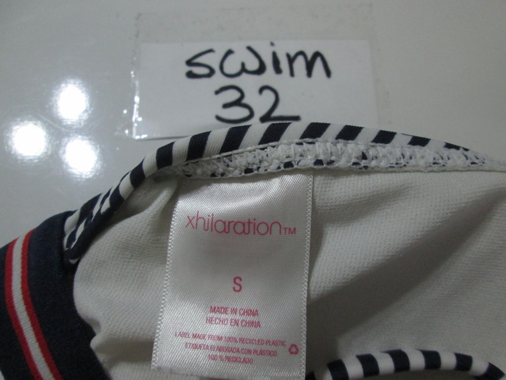 Xhilaration Womens Size S Bikini Top Navy Bralette Lined Striped Star Print Swim