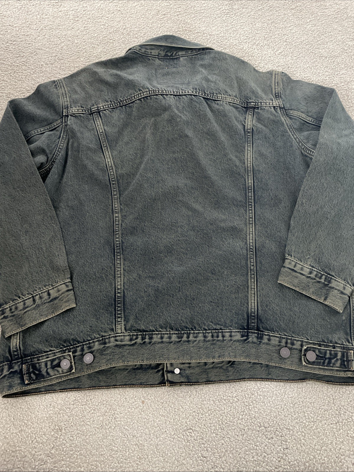 LEVI’S Men’s Medium Dust Blue Green Premium Denim Trucker Jacket Inner Pockets