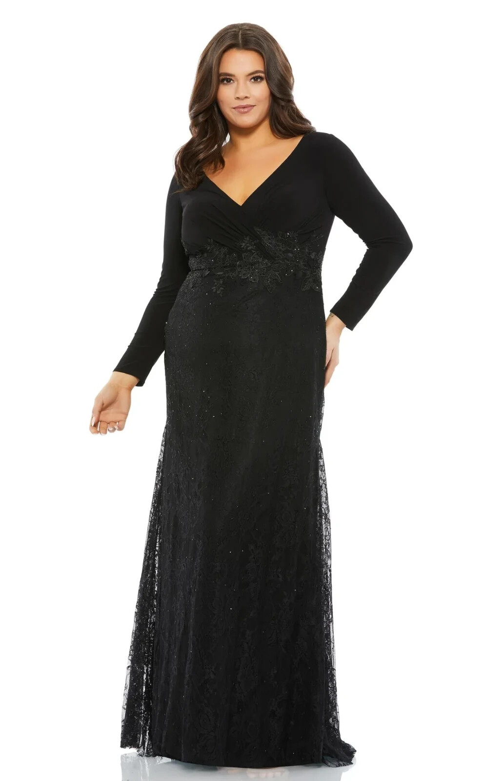 Mac Duggal Black Lace Long Sleeve Embroidered Embellished Gown Size 20W $398