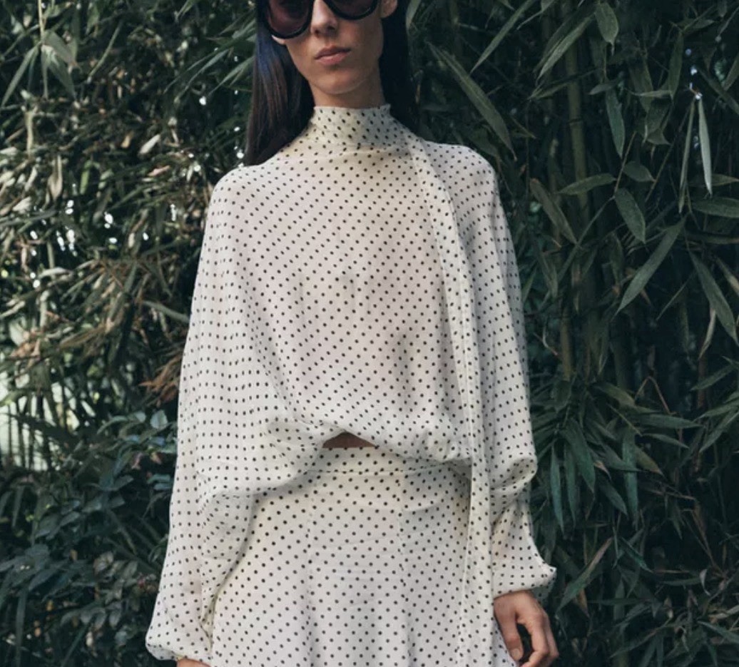 Zara ZW Collection Sheer Polka Dot Top Blouse Batwing Black White Copenhagen