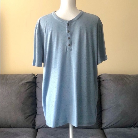 T&B Blue Cotton Polyester Blend Button Front Short Sleeve Relaxed Fit Mens Tee L